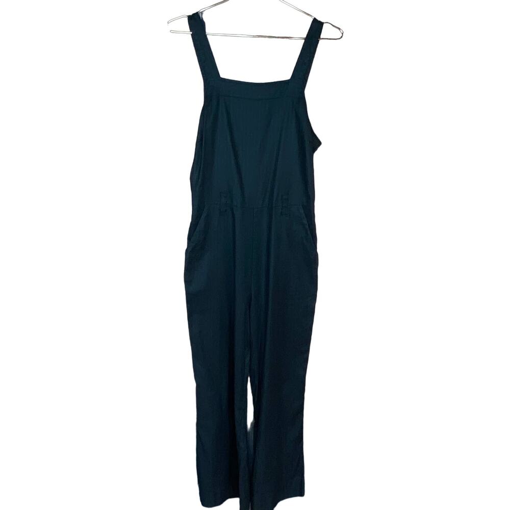 Level 99 Womens Size Medium Black Romper Jumpsuit Linen Blend Square‎ Neckline
